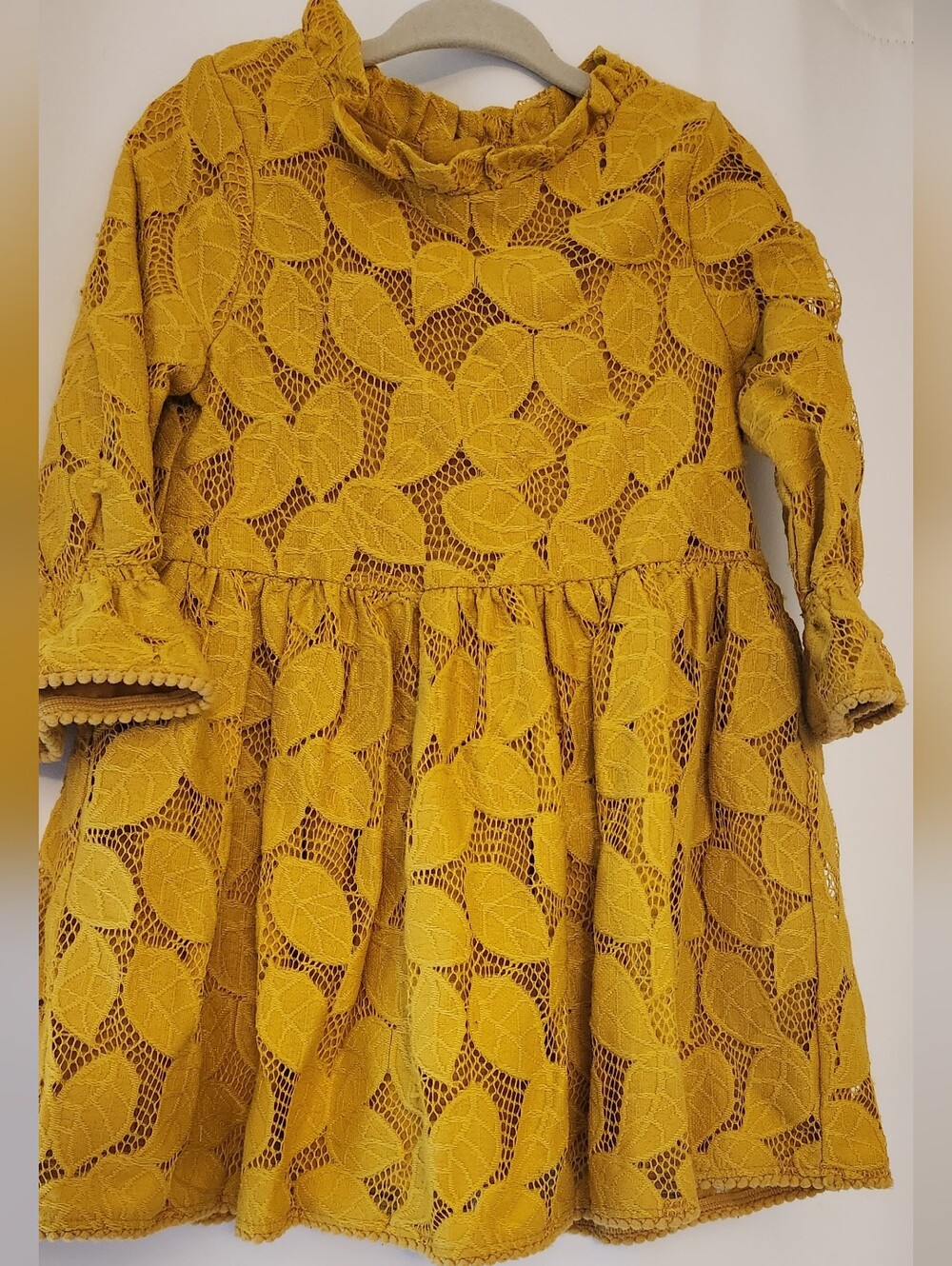 Girls' Mustard Lace Leaf Party Dress